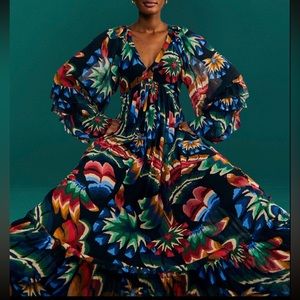 FARM Rio black chevron forest maxi dress size s